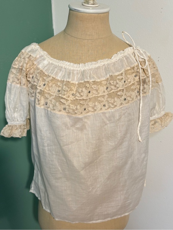 Tops - Vintage Antique Sheer Cotton and Lace Peasant Blouse